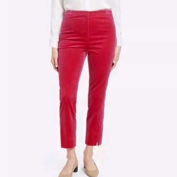 Theory Vibrant Pink Velvet Ankle Women's Pants Size 4 - Picture 1 of 9